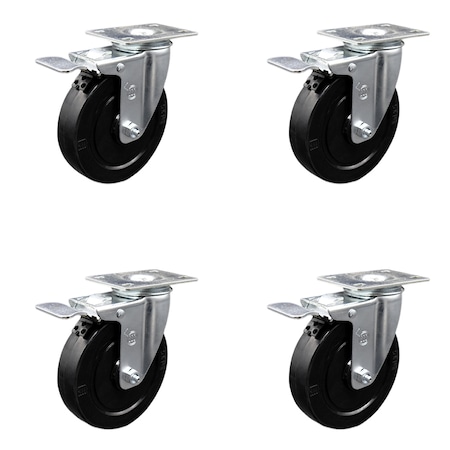 Service Caster 5 Inch SS Soft Rubber Wheel Swivel Top Plate Caster Set Total Lock Brake SCC SCC-SSTTL20S514-SRS-4